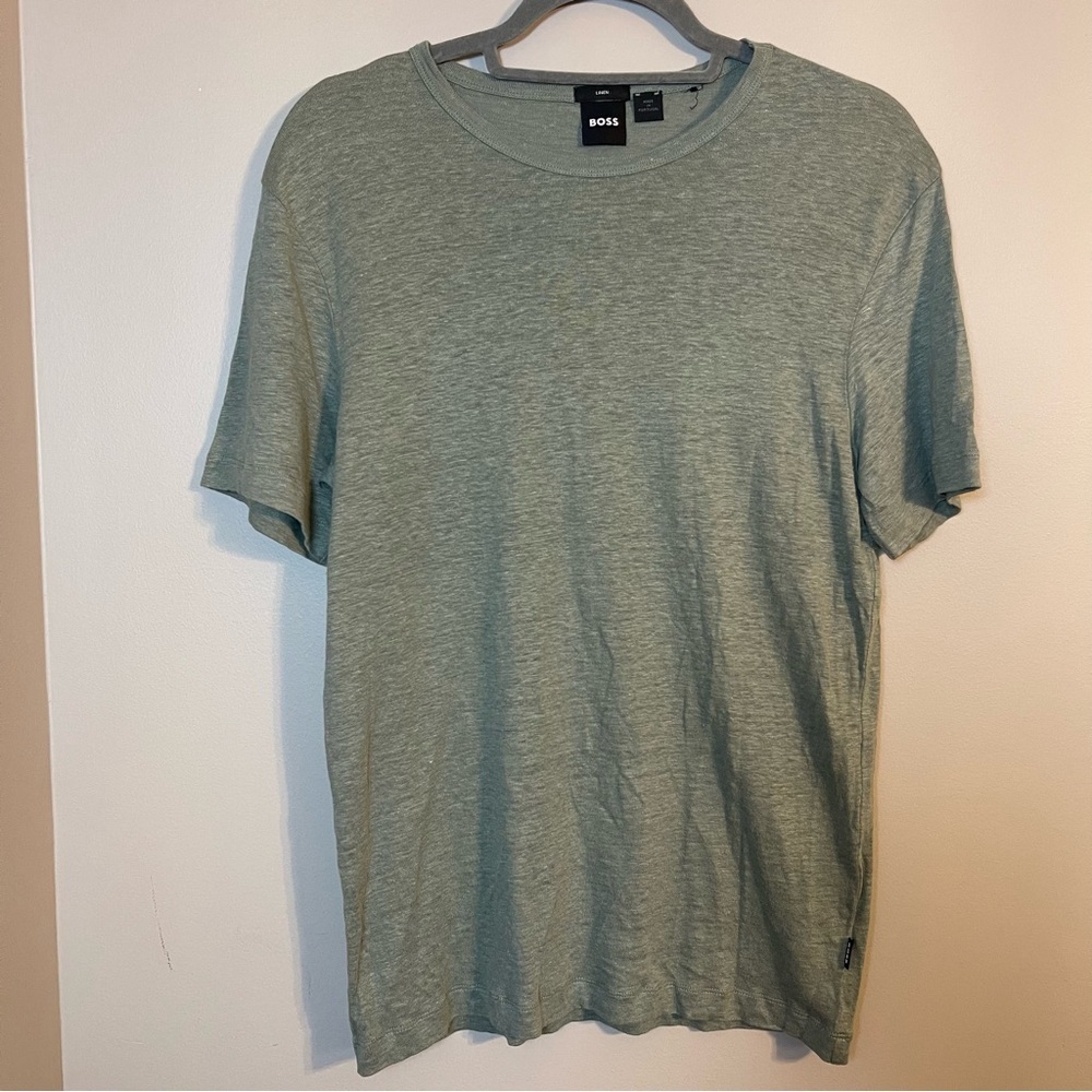 BOSS Men's Green Linen T-Shirt Small
